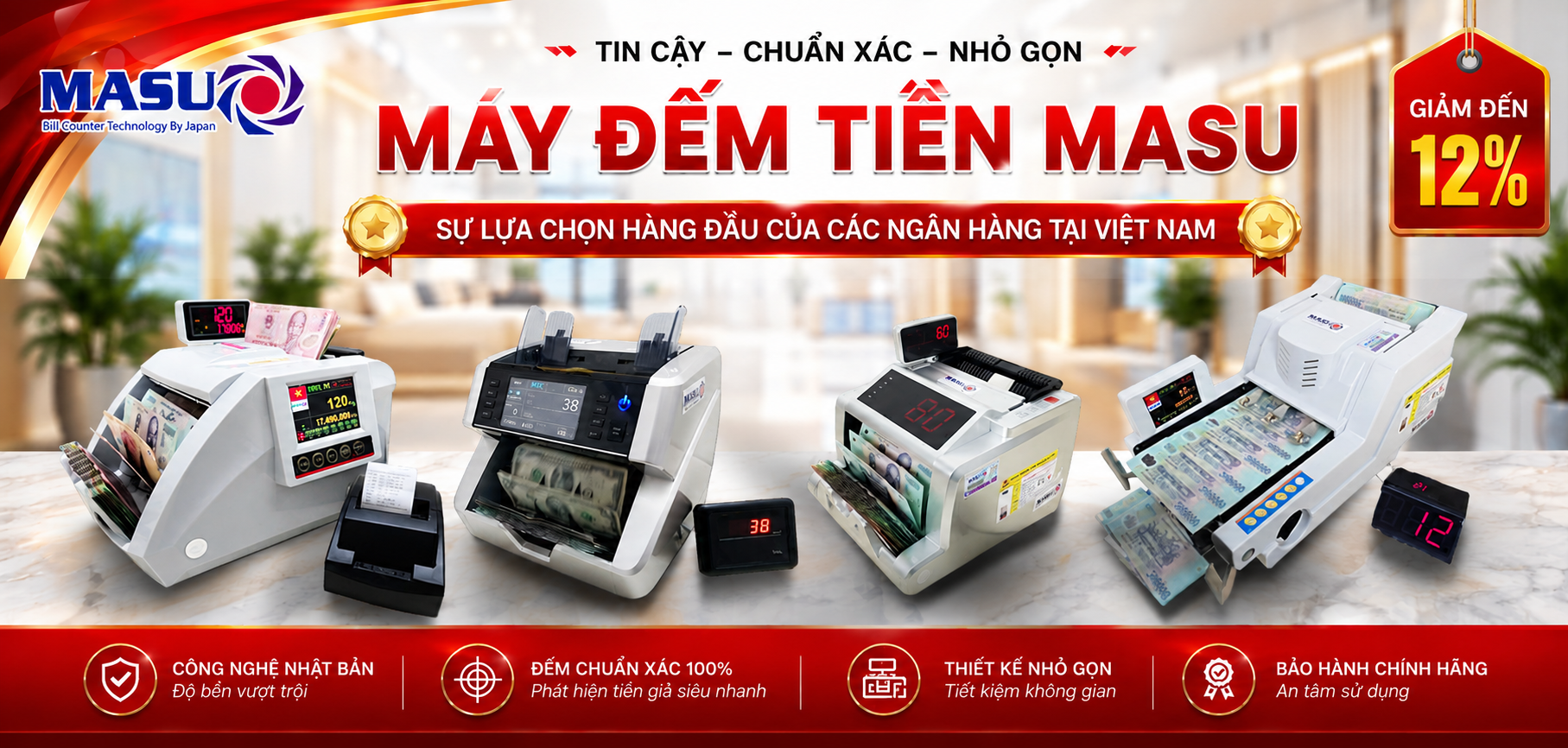 Máy đếm tiền MASU công nghệ Nhật Bản giảm giá 12%