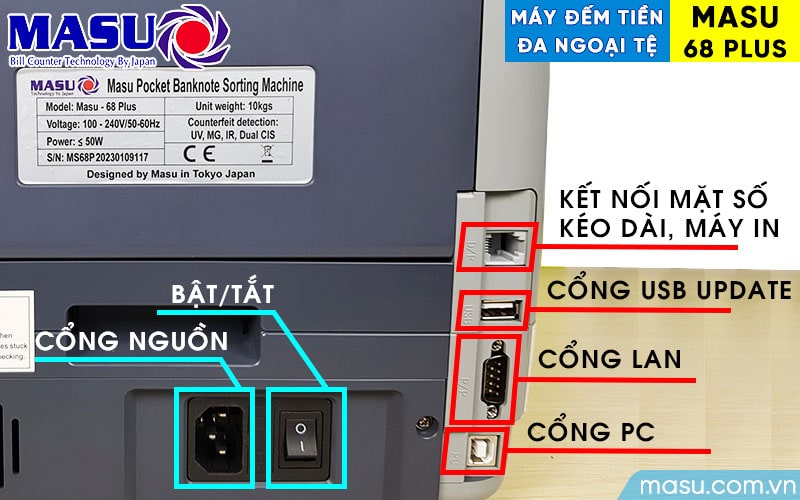 Nhiều cổng giao tiếp được trang bị sẵn trên máy đếm tiền MASU 68 Plus