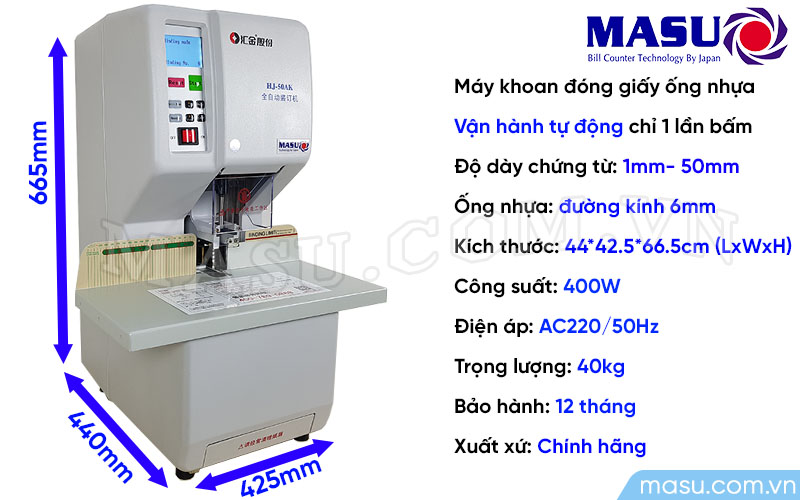 Thông số kỹ thuật máy đóng chứng từ MASU HJ-50AK