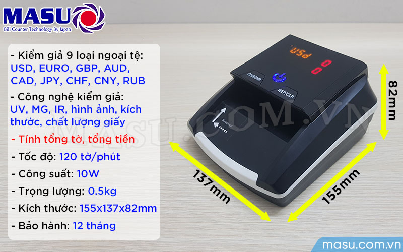 Thông số kỹ thuật máy soi ngoại tệ MASU 579 Plus