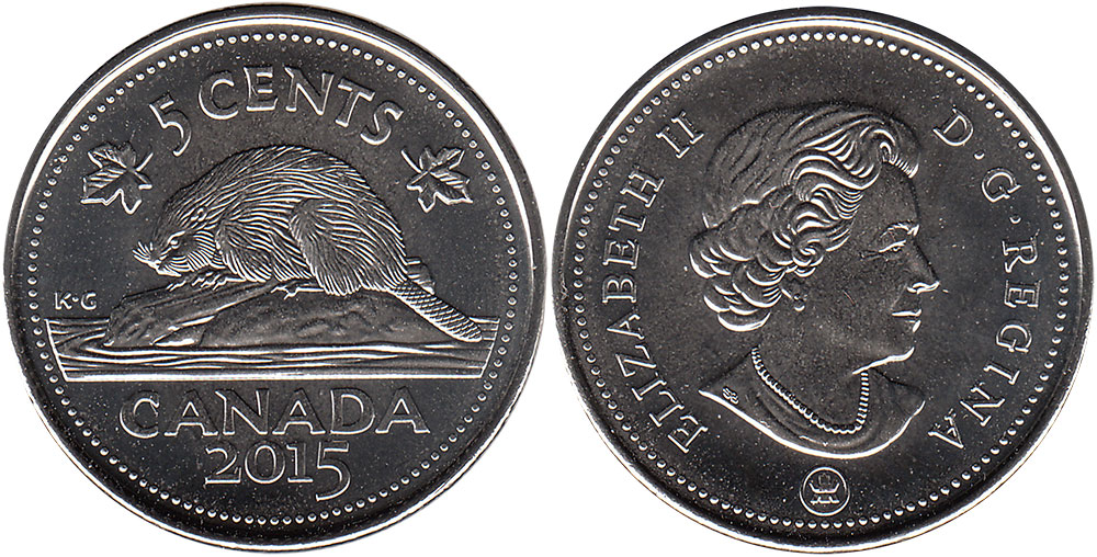 Đồng xu 5 cent Canada (Nickel) có hình con hải ly là biểu tượng đặc trưng